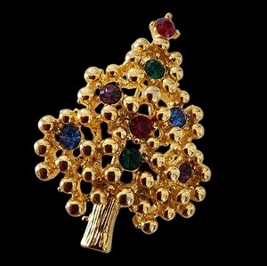 Vintage Eisenberg brooch Christmas tree gold tone rhinestones  A0091